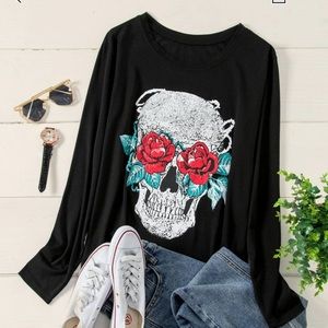 Plus Rose & Skull Print Tee